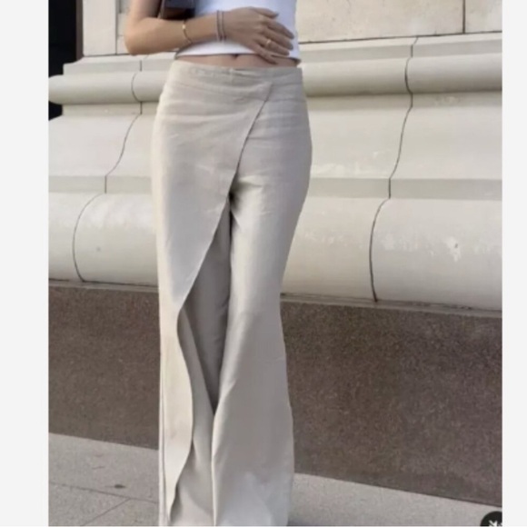 Zara Pareo Wide Leg Asymmetrical Pants Pant M Linen Blend - Picture 3 of 15